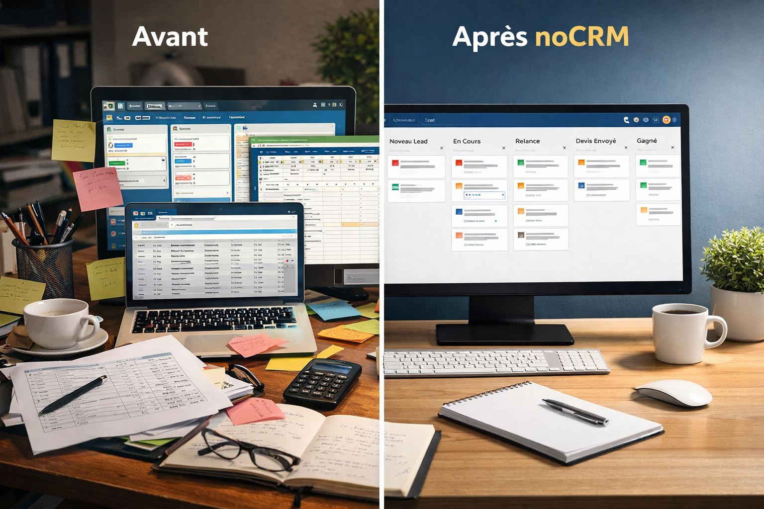 Avant et après avec noCRM Avant et après avec noCRM