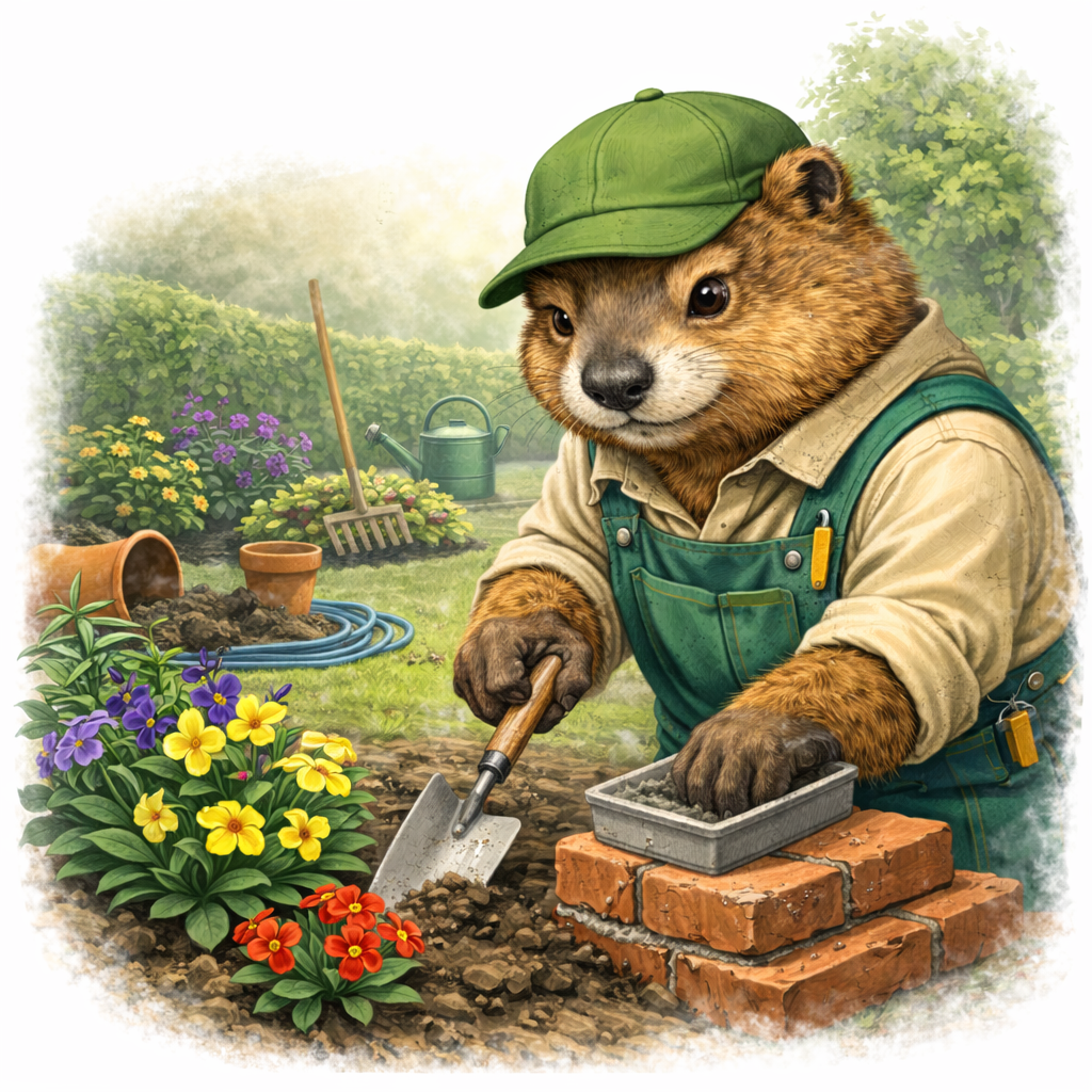 Marmotte paysagiste au travail dans le jardin