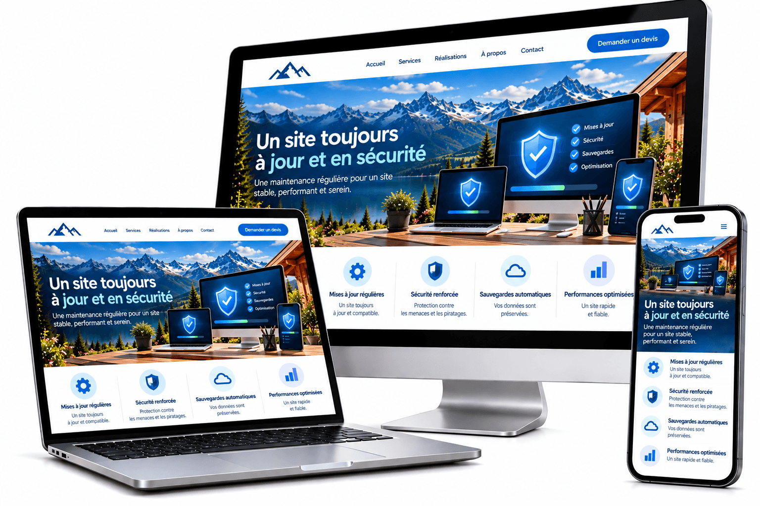 Maquette web responsive maintenance alpine sur appareils Maquette web responsive maintenance alpine sur appareils