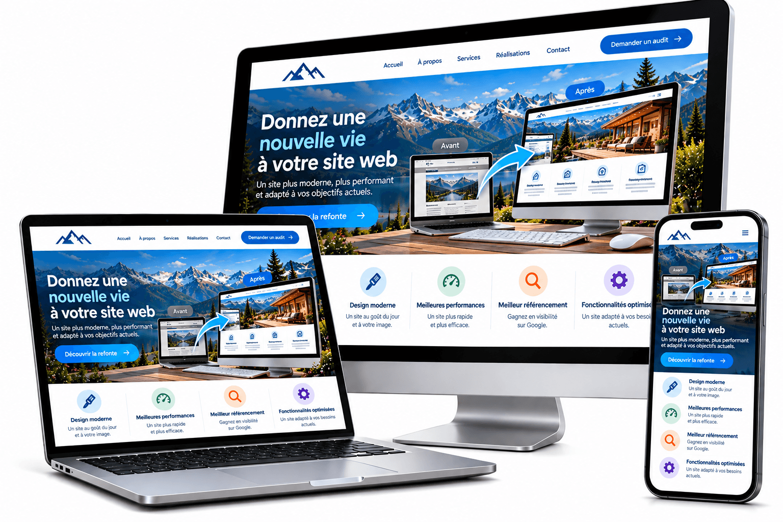 Refonte web alpine sur trois écrans Refonte web alpine sur trois écrans